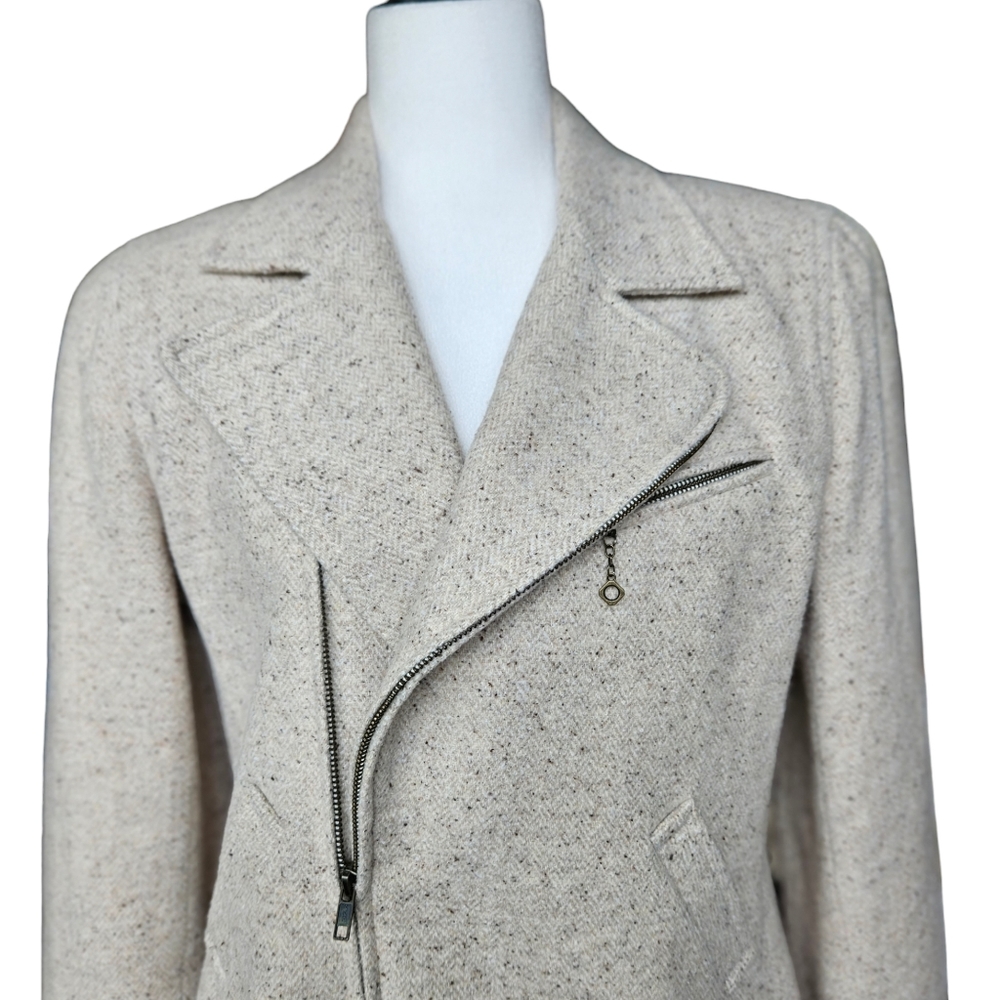 Sevil asymmetrical woolen oatmeal bomber jacket blazer fully lined size 10 - Picture 6 of 16